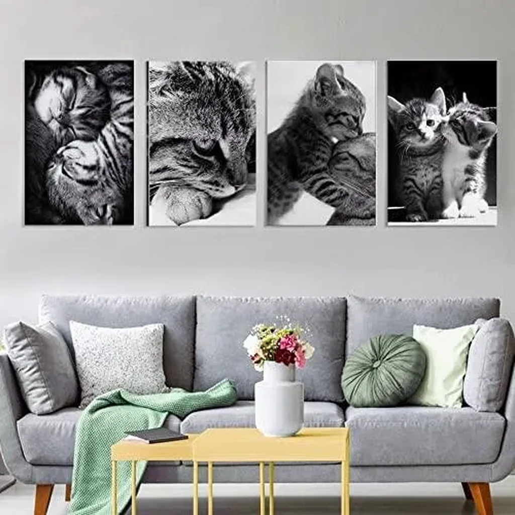 ALAYRA Two Little Lazy Cats Poster, Cute Cat Decor, Black & White Art, Warm Healing Pet Canvas Painting Modern Home Wall Living Room Bedroom Kids Room Poster 12x18 Inch (Unframed) 01 - Image 5