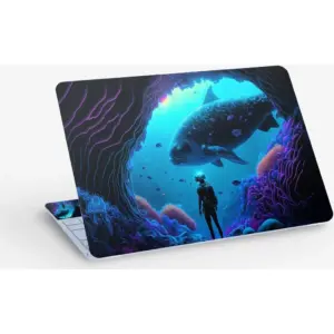 ALAYRA Underwater Diver Fish Digital Art, Laptop Skin Sticker Decal, 13.3 14 15 15.4 15.6 Inch Laptop Universal Vinyl Skin Sticker Cover, Dustproof, Waterproof, Decal Protector With Free 2 Wrist Pads