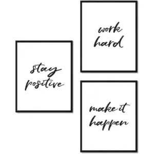 ALAYRA Unframed 8X10 Set of 3 Typography Stay Positive Work Hard Make it Happen Inspirational Minimalist Line Art Decoration Wall Art Print Poster KN008 01