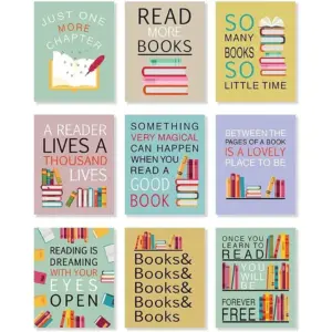 ALAYRA Unframed Colorful Art Print Motivational Quote Read More Books Wall Art Painting, Set of 9 (8"x10") Canvas Cartoon Inspirational Saying Poster for Classroom Kids Room Nursery Decor 01