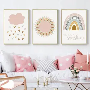 ALAYRA Unframed Wall Art Prints Boho Rainbow Clouds Sun Canvas Painting Room Decor for Kids Girl Home Bedroom Classroom School Nursery Decorations 01