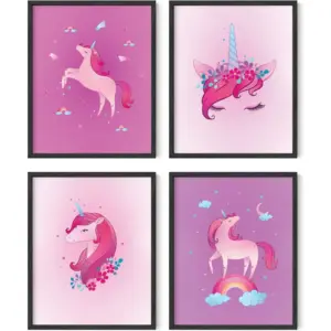 ALAYRA Unicorn Posters Set of 4 By The Carefree Bee Unicorn Bedroom Dcor Unicorn Room Decorations for Girls/Kids Bedroom Nursery Decor for Girls (Unframed, 8x10) 01