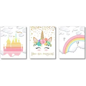 ALAYRA Unicorn Rainbow Castle Baby Girl Room Nursery Wall Decor Art Prints (UNFRAMED 8 x 10) Princess Nursery Wall Decor, Inspirational Wall Art, Motivational Quotes Posters, Toddler, Kid 01