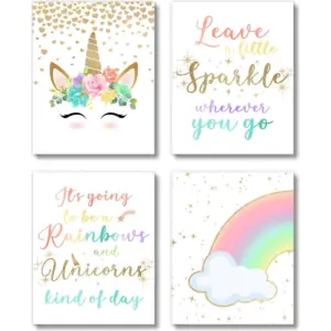 ALAYRA Unicorn Rainbow Girls Room Wall Decor Art Prints - (UNFRAMED 8 x 10) - Inspirational Kids Childrens Tween Posters for Home, Birthday Party, Bedroom, Bathroom, Playroom (Unicorn Rainbow) 01