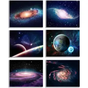 ALAYRA Universe Starry Sky Wall Art Outer Space Fantastic Nebula Galaxy Painting Pictures , for Bedroom, Living Room, Bathroom Decor , Posters for Kids, Boys or Girls Room , Set of 6 ( 8" x10" ) Unfra
