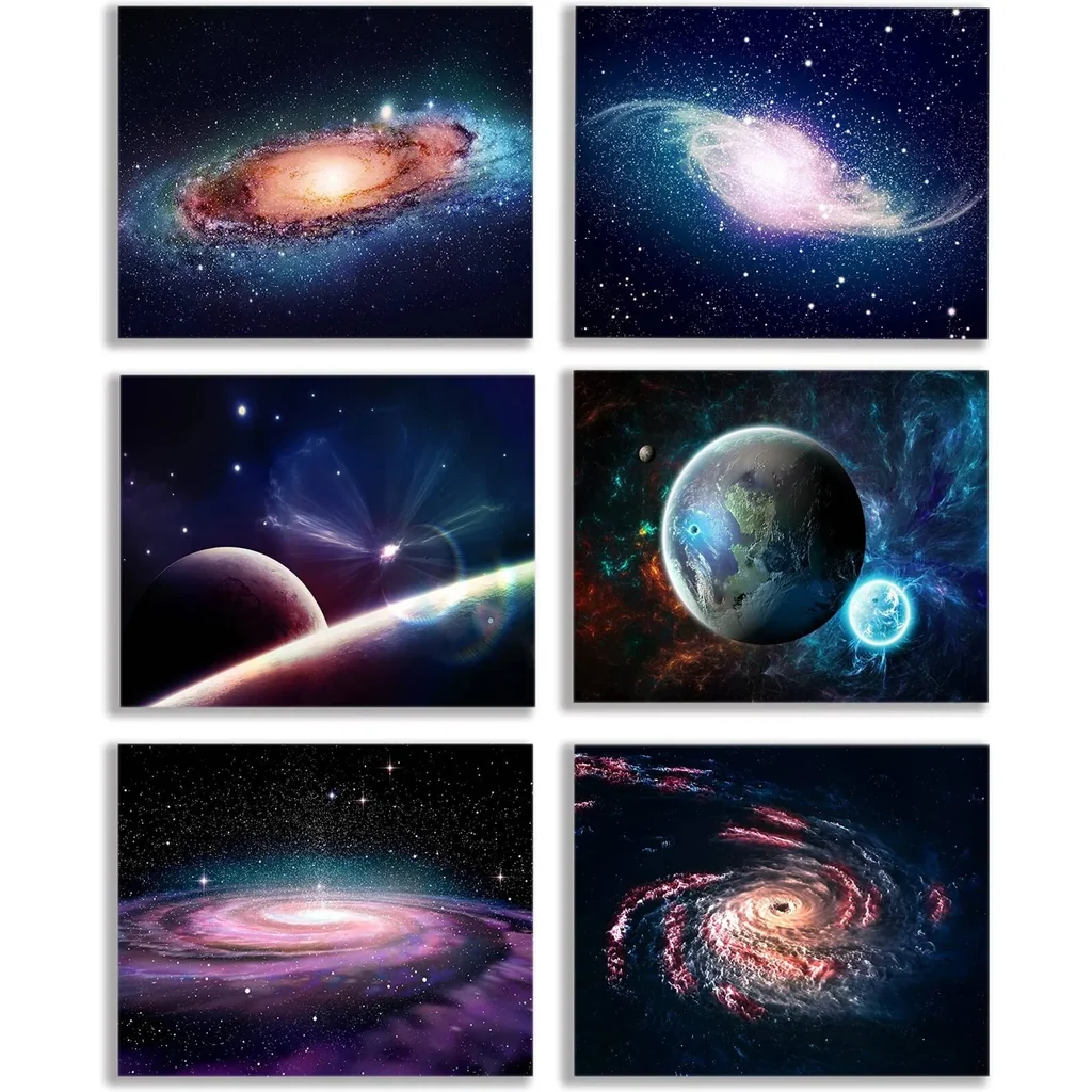 ALAYRA Universe Starry Sky Wall Art Outer Space Fantastic Nebula Galaxy Painting Pictures , for Bedroom, Living Room, Bathroom Decor , Posters for Kids, Boys or Girls Room , Set of 6 ( 8" x10" ) Unfra