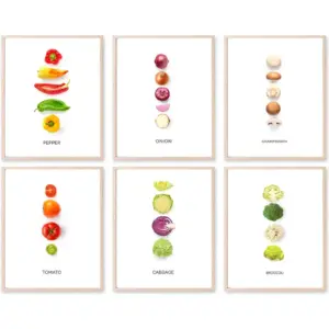 ALAYRA Vegetables Decor Kitchen Poster Food Art Canvas Print Set of 6 Modern Decor Food Artwork Foodie Gift - Cabbage, Peppers, Onions, Broccoli, Champignon, Tomato (Vegetables, 8X10inch Unframed)) 01