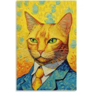 ALAYRA Vendhui Famous Canvas Print Funny Mona Lisa Cat Lover Painting Girl with A Pearl Earring Wall Art Starry Night Artwork Picture for Bedroom Decor (05-self-portrait, 16x24inch-Unframe) 01