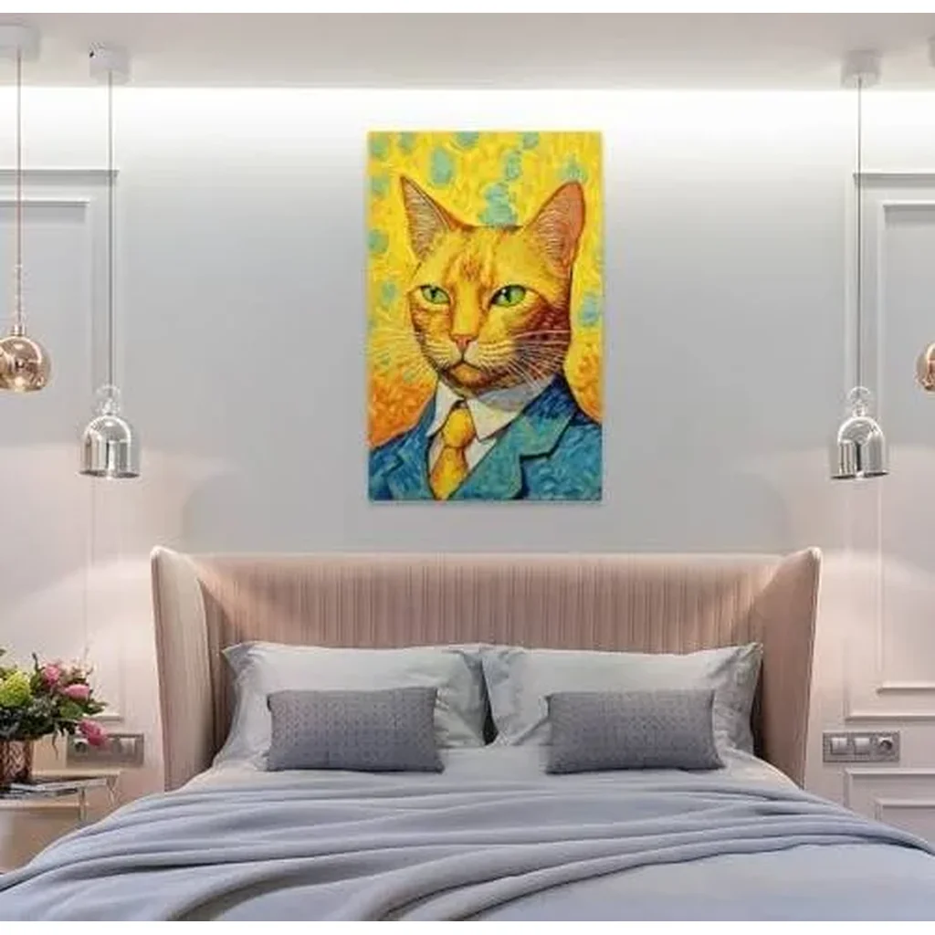 ALAYRA Vendhui Famous Canvas Print Funny Mona Lisa Cat Lover Painting Girl with A Pearl Earring Wall Art Starry Night Artwork Picture for Bedroom Decor (05-self-portrait, 16x24inch-Unframe) 01 - Image 2