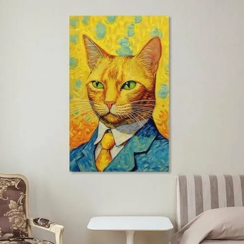 ALAYRA Vendhui Famous Canvas Print Funny Mona Lisa Cat Lover Painting Girl with A Pearl Earring Wall Art Starry Night Artwork Picture for Bedroom Decor (05-self-portrait, 16x24inch-Unframe) 01 - Image 3