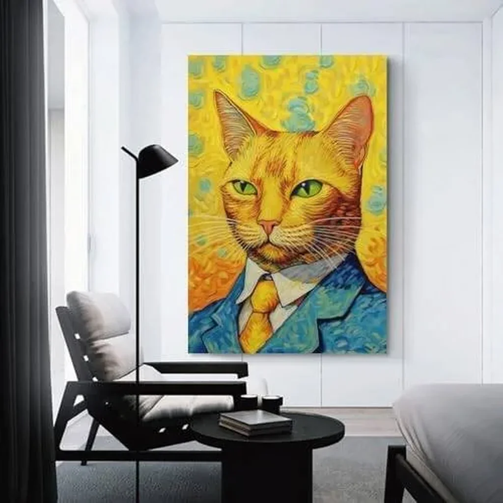 ALAYRA Vendhui Famous Canvas Print Funny Mona Lisa Cat Lover Painting Girl with A Pearl Earring Wall Art Starry Night Artwork Picture for Bedroom Decor (05-self-portrait, 16x24inch-Unframe) 01 - Image 4