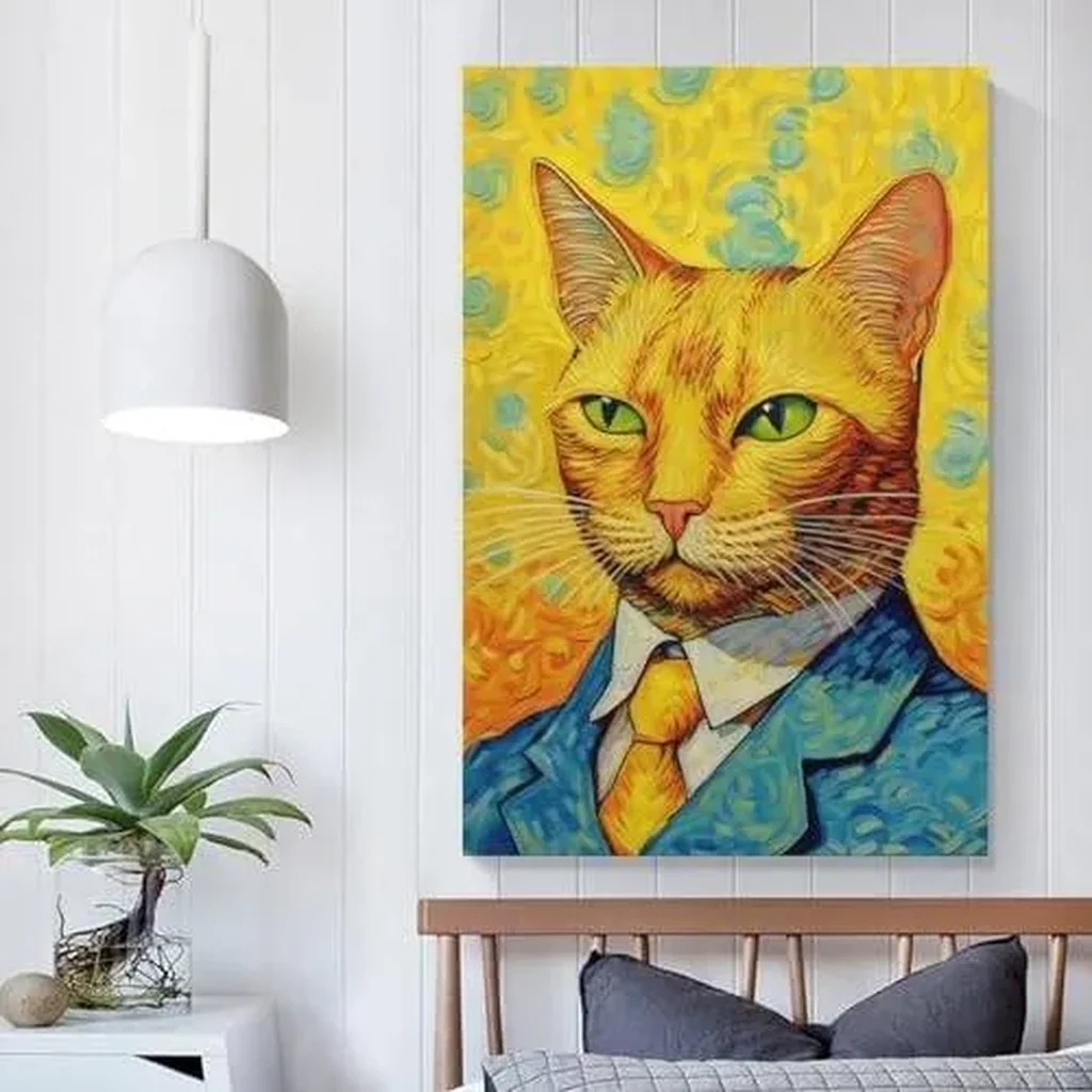 ALAYRA Vendhui Famous Canvas Print Funny Mona Lisa Cat Lover Painting Girl with A Pearl Earring Wall Art Starry Night Artwork Picture for Bedroom Decor (05-self-portrait, 16x24inch-Unframe) 01 - Image 5