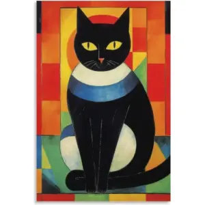 ALAYRA Vendhui Famous Canvas Print Funny Mona Lisa Cat Lover Painting Girl with A Pearl Earring Wall Art Starry Night Artwork Picture for Bedroom Decor (08-black cat, 16x24inch-Unframe) 01