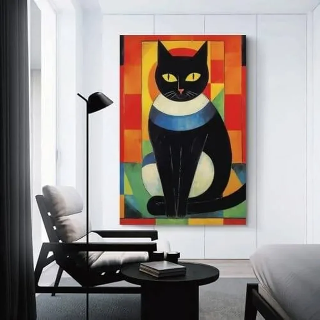 ALAYRA Vendhui Famous Canvas Print Funny Mona Lisa Cat Lover Painting Girl with A Pearl Earring Wall Art Starry Night Artwork Picture for Bedroom Decor (08-black cat, 16x24inch-Unframe) 01 - Image 2