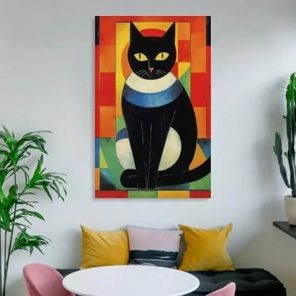 ALAYRA Vendhui Famous Canvas Print Funny Mona Lisa Cat Lover Painting Girl with A Pearl Earring Wall Art Starry Night Artwork Picture for Bedroom Decor (08-black cat, 16x24inch-Unframe) 01 - Image 4