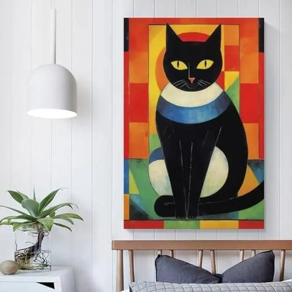 ALAYRA Vendhui Famous Canvas Print Funny Mona Lisa Cat Lover Painting Girl with A Pearl Earring Wall Art Starry Night Artwork Picture for Bedroom Decor (08-black cat, 16x24inch-Unframe) 01 - Image 5