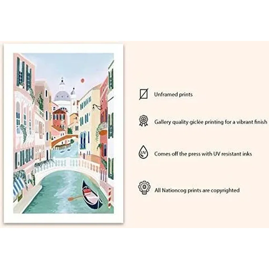 ALAYRA Venice Art Print, Venezia Italy Art Print, Venice Painting, Travel Gift, Travel Poster, Engagement, Wedding, Anniversary, Housewarming Gift (Unframed) (9x11) 01 - Image 3