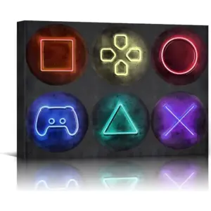 ALAYRA Video Canvas Gamer wall art decor, Framed Gamer Controllers Headphones Keyboard Vintage Artwork, For Playrooom, Boys Bedroom, College Dorm etc decor It is the best gift 1 pcs 1216in 01