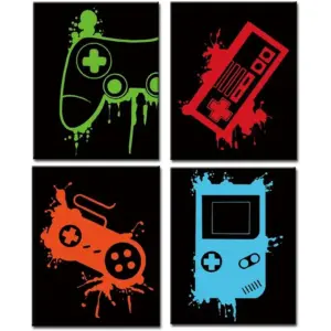 ALAYRA Video Game Art Print-Colorful Gaming Themed Canvas Wall Art (8"x10"x4pieces, Unframed)-Perfect for Kids Boy Bedroom Decoration 01