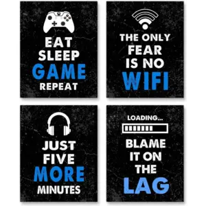 ALAYRA Video Game Decor Set of 4 (8X 10), Boys Room Decorations for Bedroom, Gaming Wall for Kids Boy Playroom Home Decor, gamer wall art, Gamer, Teen boy bedroom, game room, No Frames(black) 01