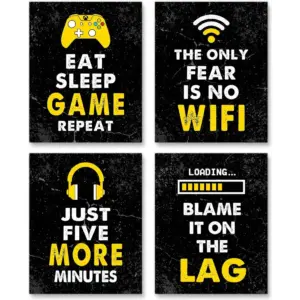 ALAYRA Video Game Posters - Video Gaming Quotes Wall Art - Set of 4 Unframed (8x10 inches)Gamer Themed Decor - Boys Room Decorations for Bedroom - gamer wall art 01