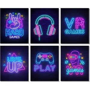 ALAYRA Video Game Posters Gamer Room Decor Neon Gaming Poster for Boys Room Decor Gaming Room Wall Art Decor Colorful Game Print Wall Canvas for Teens Men Girls Bedroom Playroom Game Room(Unframed) 01