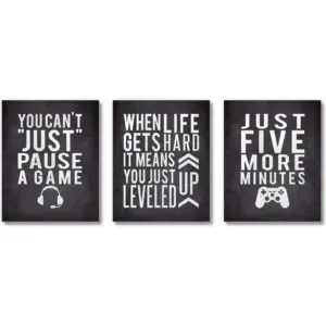 ALAYRA Video Game Wall Decor, Gaming Posters, Teen Boy Gamer Decor (UNFRAMED 8 x 10 Set of 3) Game Room, Playroom, Media Room, Bedroom, Dorm, Office, Desk, Mancave (Gamer Black Chalk) 01