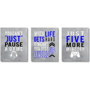 ALAYRA Video Game Wall Decor, Gaming Posters, Teen Boy Gamer Decor (UNFRAMED 8 x 10 Set of 3) Game Room, Playroom, Media Room, Bedroom, Dorm, Office, Desk, Mancave (Gamer Blue) 01