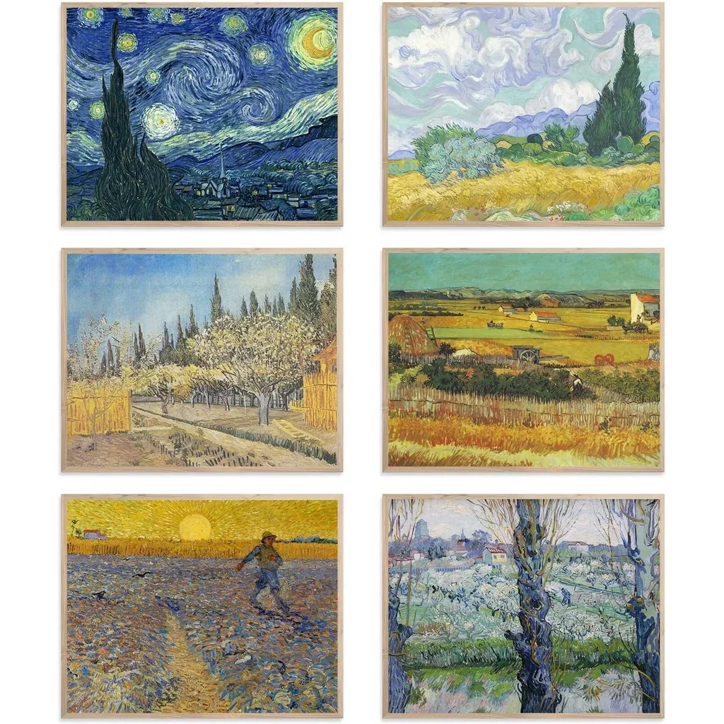 ALAYRA Vincent van Gogh Master Painter Wall Art Decor Classical Canvas Prints Wall Art Exhibition Famous Artist Decor Room Aesthetic Gallery Wall Decor (E Style, 8"x10" UNFRAMED) 01