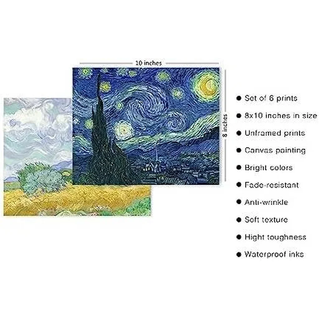 ALAYRA Vincent van Gogh Master Painter Wall Art Decor Classical Canvas Prints Wall Art Exhibition Famous Artist Decor Room Aesthetic Gallery Wall Decor (E Style, 8"x10" UNFRAMED) 01 - Image 5