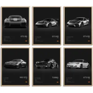 ALAYRA Vintage 911 GT3 RS Car Posters For Men, Classic Racing Car Posters For Boys Room, Super Car Posters Racing Car Wall Art Prints Set of 6, 8x12inch, Unframe 01