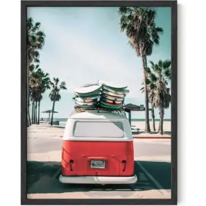 ALAYRA Vintage Beach Wall Art and Surf Decor - by Vintage Beach Posters and Prints Surfboard Poster Beach Prints Wall Art Surfing Posters 12" x 16" UNFRAMED (Red Surf Van) 01