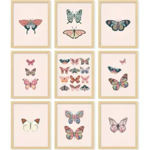 ALAYRA Vintage Butterfly Poster - Butterfly Wall Art, Butterfly Art Wall Decor, Artsy Butterflies Print, Vintage Pastel Nature Butterfly Pictures for Home Bedroom Decoration (8x10 UNFRAMED) 01