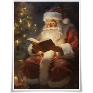 ALAYRA Vintage Christmas Canvas Wall Art Santa Claus Pictures Christmas Decoration For Wall Christmas Tree Print Posters Winter Room Aesthetic Decor For Christmas Gift 16.00'' x 24.00'' Unframed 01