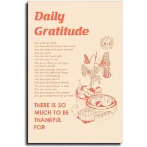 ALAYRA Vintage Daily Gratitude Posters Retro Inspirational Quotes Wall Art Aesthetic Cute Sunflower Butterfly Food Canvas Painting Pictures for Kitchen Dining Room (16x24inch-Unframe, 2-red) 01