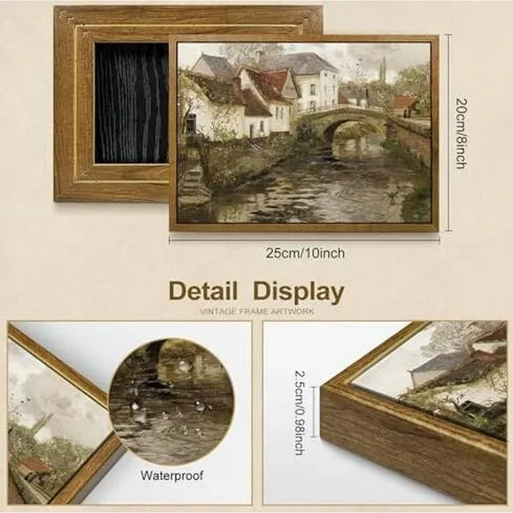 ALAYRA Vintage Framed Canvas Wall Art, 8x10in Classical Country Scenery Wall Decor, Small Town Near La Panne Oil Painting, Retro Landscape Art Prints for Living Room, Bedroom, Bathroom, Farmhouse 01 - Image 3