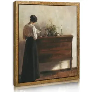 ALAYRA Vintage Framed Canvas Wall Art, 8x10in Woman Reading Portrait Wall Decor, Interior with the Artist's Wife Oil Painting, Retro Aesthetic Art Prints for Living Room, Bedroom, Bathroom, Farmhouse