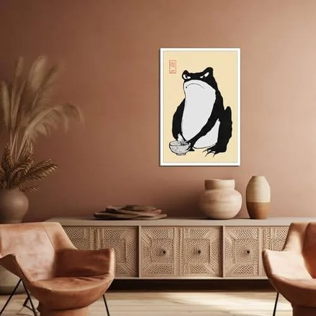 ALAYRA Vintage Frog Canvas Wall Art Frog Washing Dishes Comic Posters Black and White Toad Prints Painting Animal Aesthetic Wall Decor for Living Room Bedroom Children's Room 12x16in Unframed 01 - Image 3