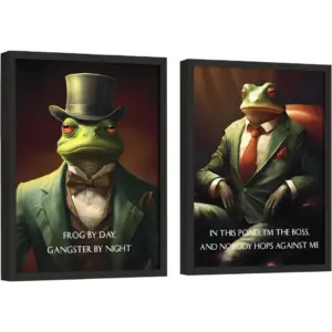 ALAYRA Vintage Frog Decor Aesthetic - 12x16 Gentleman Frog Poster, Frog Art Print, Green Frog Boss In Suit Pictures, Retro Animal Portrait Wall Decor for Bedroom Office Decorations (UNFRAMED) 01