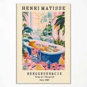 ALAYRA Vintage Henri Matisse Canvas Wall Art, Funny Animal Bathroom Poster, Cute Seal In Bathtub Funny Print, Pink Dopamine Bathroom Wall Decor, Tropical Botanical and Flowers Picture 8x12in Unframed