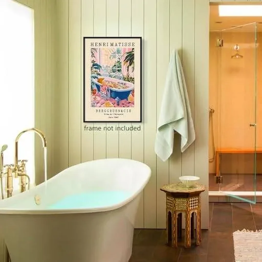 ALAYRA Vintage Henri Matisse Canvas Wall Art, Funny Animal Bathroom Poster, Cute Seal In Bathtub Funny Print, Pink Dopamine Bathroom Wall Decor, Tropical Botanical and Flowers Picture 8x12in Unframed - Image 2