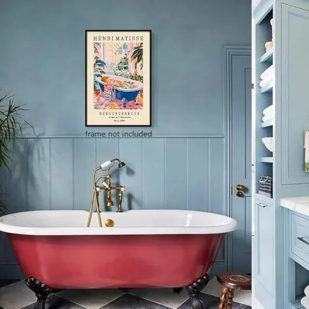 ALAYRA Vintage Henri Matisse Canvas Wall Art, Funny Animal Bathroom Poster, Cute Seal In Bathtub Funny Print, Pink Dopamine Bathroom Wall Decor, Tropical Botanical and Flowers Picture 8x12in Unframed - Image 3