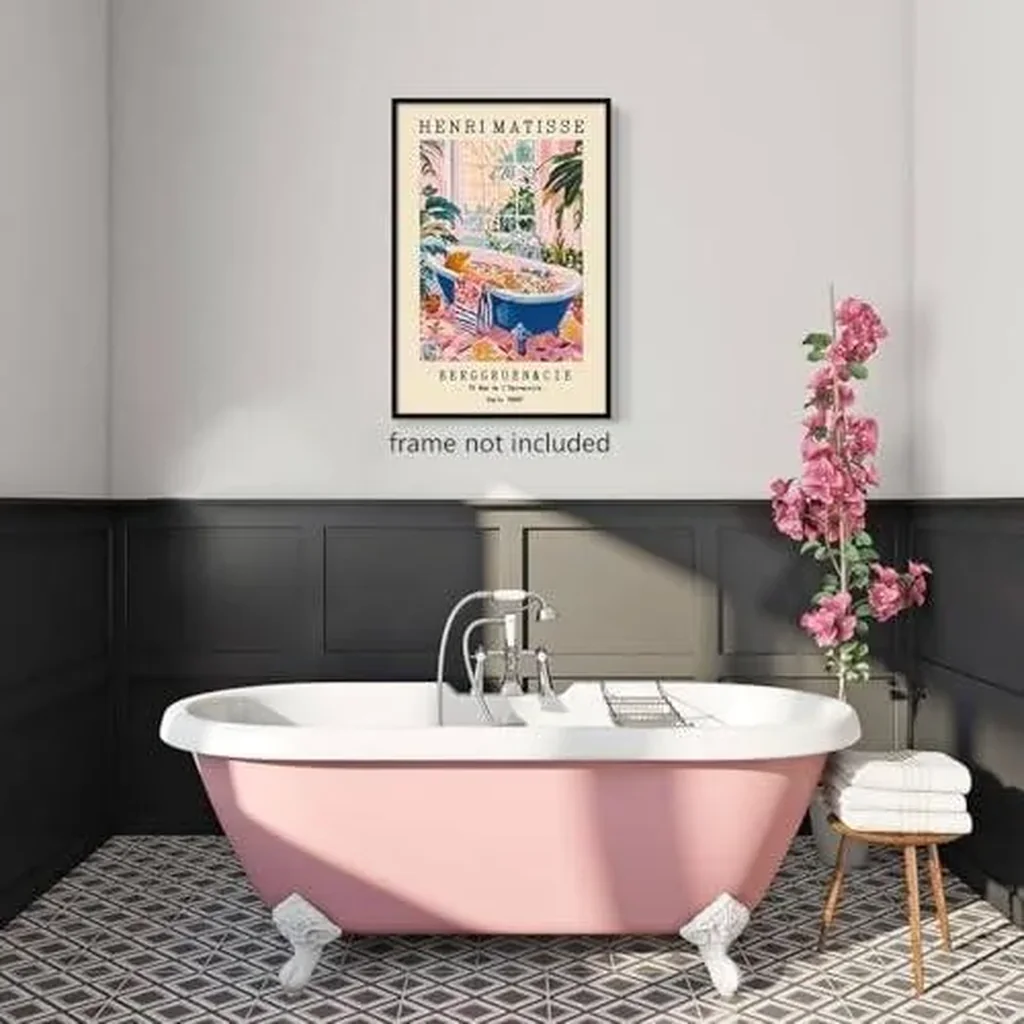 ALAYRA Vintage Henri Matisse Canvas Wall Art, Funny Animal Bathroom Poster, Cute Seal In Bathtub Funny Print, Pink Dopamine Bathroom Wall Decor, Tropical Botanical and Flowers Picture 8x12in Unframed - Image 4