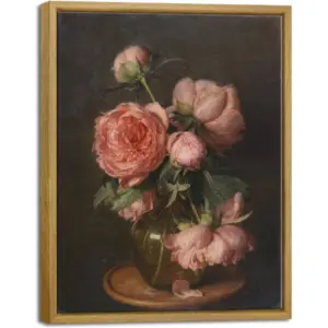 ALAYRA Vintage Home Decor Framed Canvas Wall Art Pfingstrosen Classical Floral Painting Artwork for Living Room Bedroom Farmhouse Decorations 01
