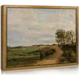 ALAYRA Vintage Landscape Wall Art Prints, 30x40cm(12x16in) Framed Canvas Wall Art for Living Room, Road Across the Hills Painting, Country Wall Picture, Nature Wall Decor for Bedroom Bathroom Farmhous