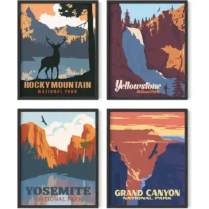 ALAYRA Vintage National Parks Poster Set National Parks Art Prints Nature Wall Art, and Mountain Print Set Abstract National Park Prints, Mountain Posters, Nature Prints, 8"x10" UNFRAMED 01