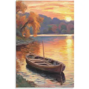 ALAYRA Vintage Outskirts Country Road Paintings Print Retro Rustic Farmhouse Wall Art Seaside Poster Flower Picture for Living Room Decor (16x24inch-Unframe, 12-boat) 01