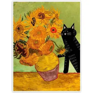 ALAYRA Vintage Van Gogh Sunflower Cat Print Canvas Wall Art, Black Cat Decor Aesthetic Posters for Bedroom Living Room Hallway Wall Decor Prints.12x16 Inch Unframed (Sunflower Cat, 12x16 inch Unframed