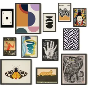 ALAYRA Vintage Wall Art Collage - Maximalist Modern Art Prints, Aesthetic Home Decor, Cool Funky Retro Bauhaus Posters Set for Dorm Bedroom (Unframed) 01