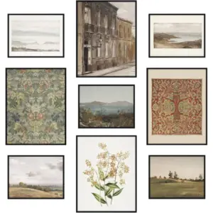 ALAYRA Vintage Wall Art Decor, 9 PCS Unframed Vintage Posters for Room Aesthetic Picture, French Country Botanical Painting, Moody Farmhouse Cottagecore Gallery Wall Print for Bedroom Kitchen 01